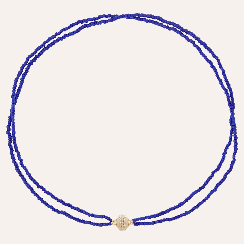 Dark Blue Micro Glass Bead Double-Strand Mini Necklace