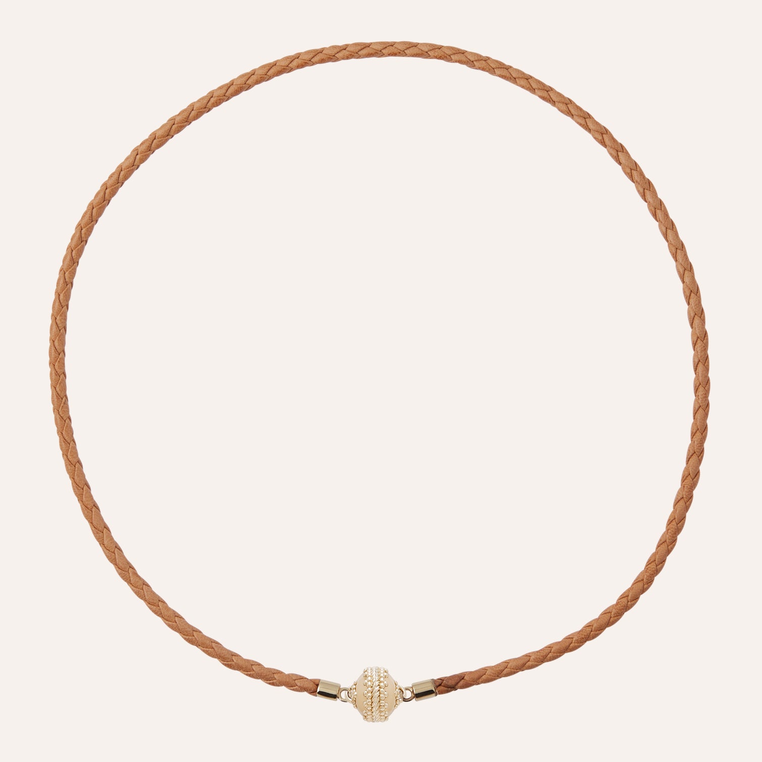 Wellington Tan Braided Leather Mini Necklace