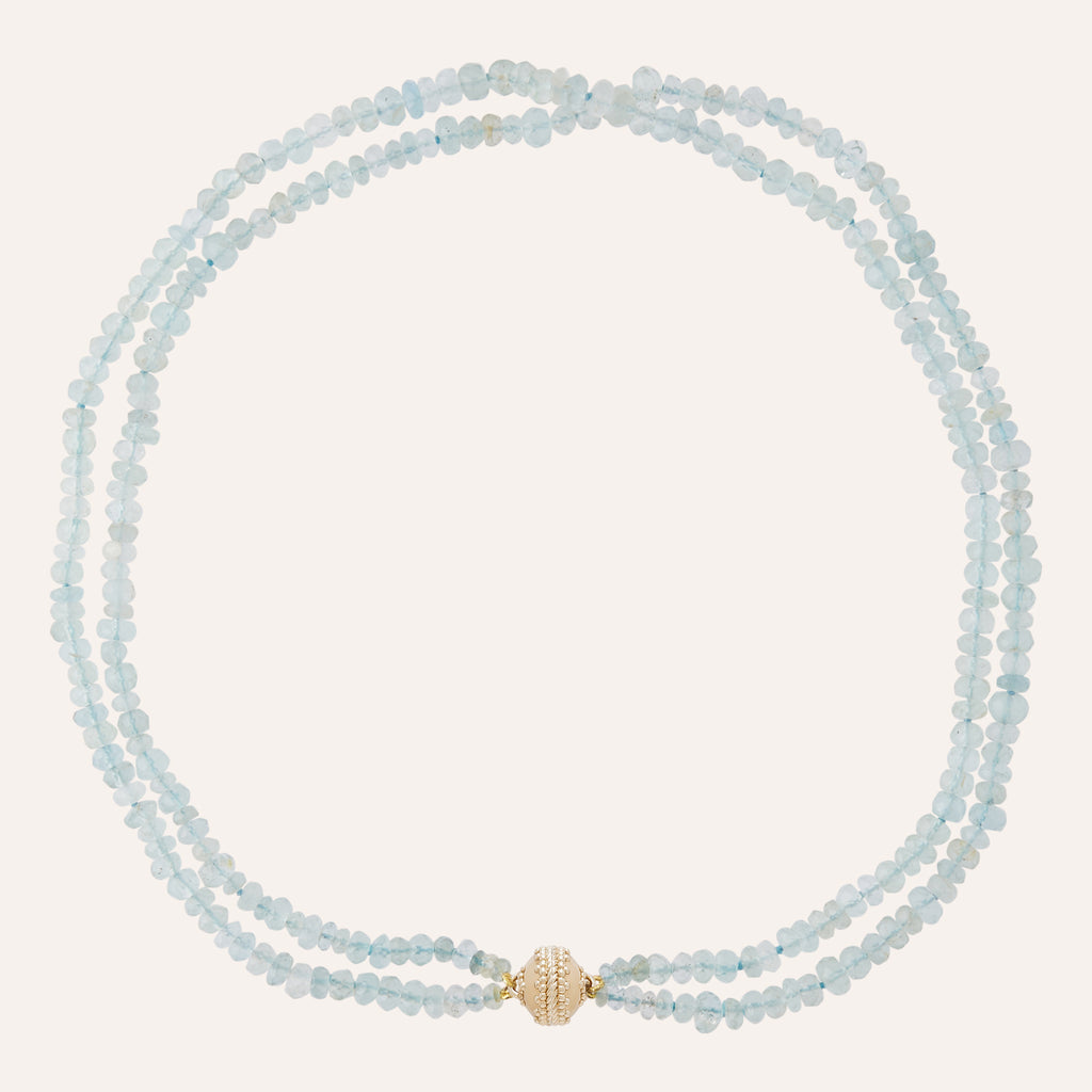 Faceted Light Blue Aquamarince Mini Double Strand Necklace