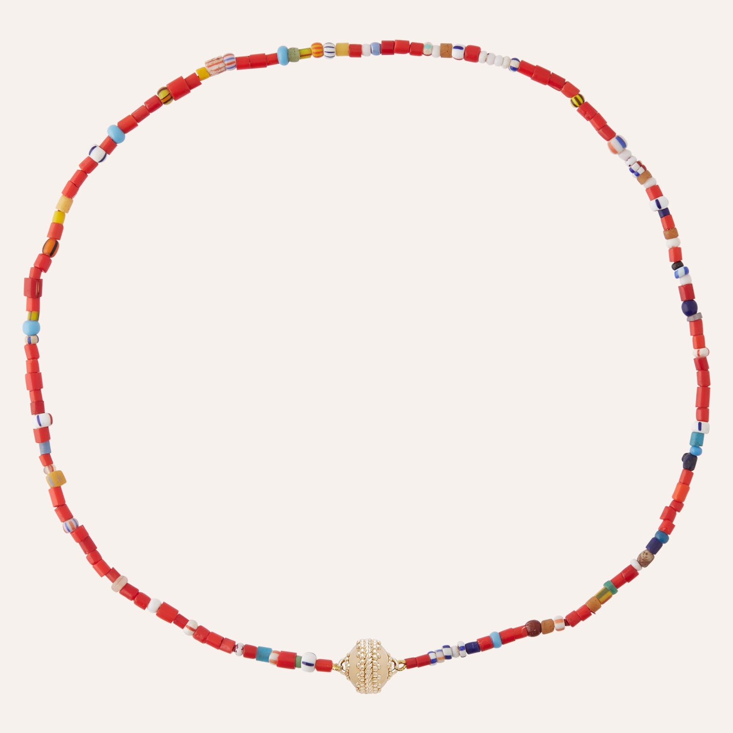 Red and Multicolor Glass Beaded Mini Necklace