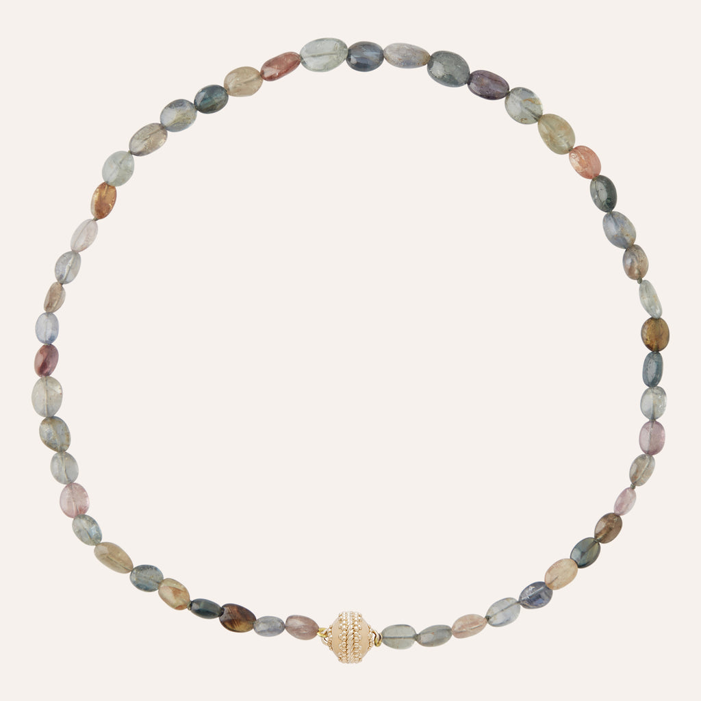 Multicolor Dark Sapphire Graduated Tumbled Beaded Mini Necklace
