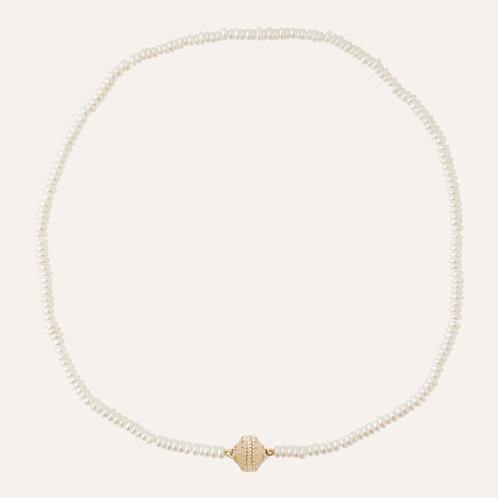 White Freshwater Button Pearl Mini Necklace