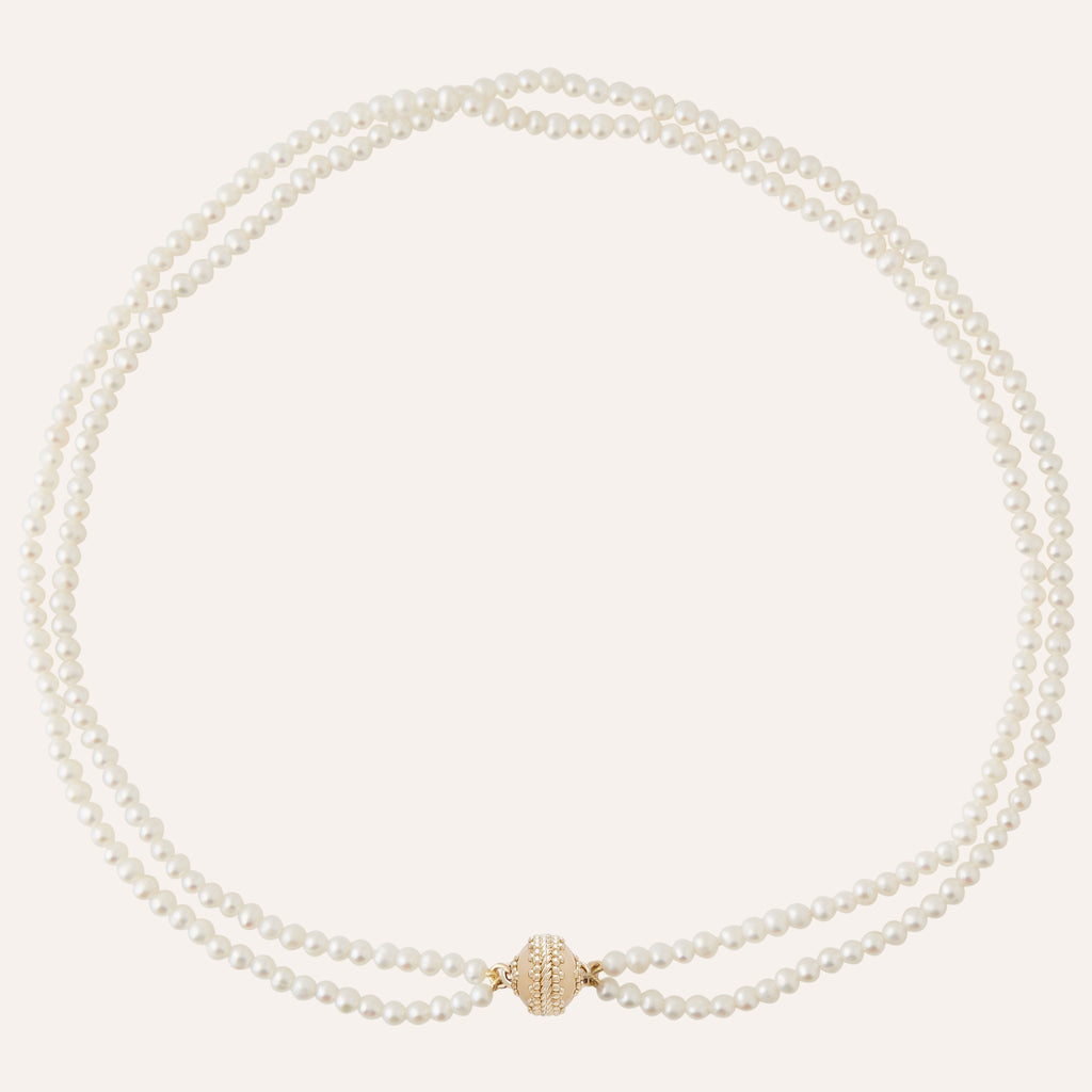 White Freshwater 3mm Potato Pearl Double Strand Mini Necklace