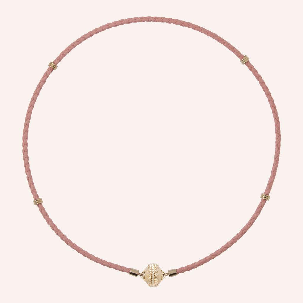 Aspen Braided Leather Peony Pink Mini Necklace