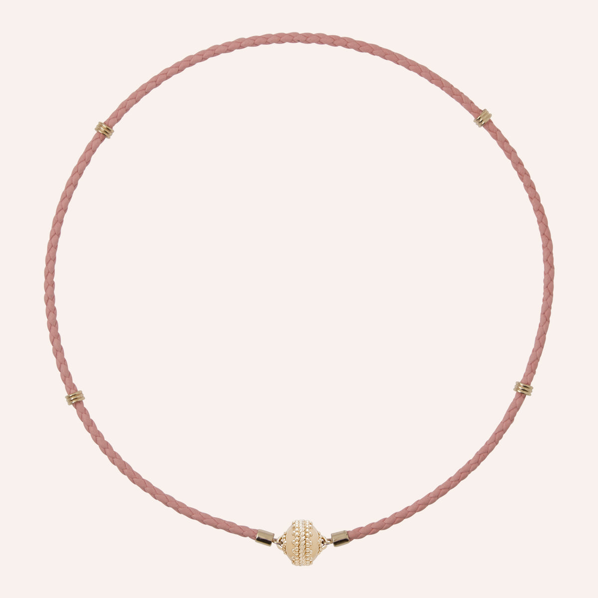 Aspen Braided Leather Peony Pink Mini Necklace