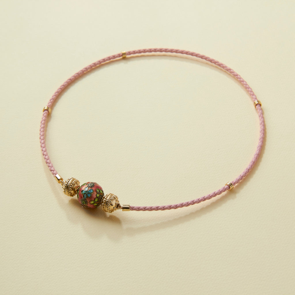 Aspen Braided Leather Peony Pink Mini Necklace