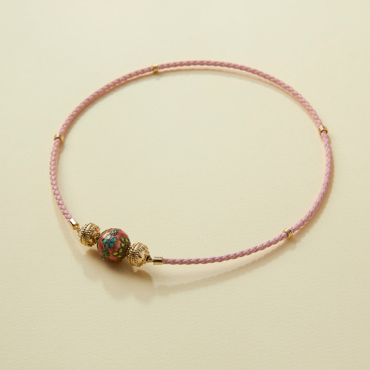 Aspen Braided Leather Peony Pink Mini Necklace