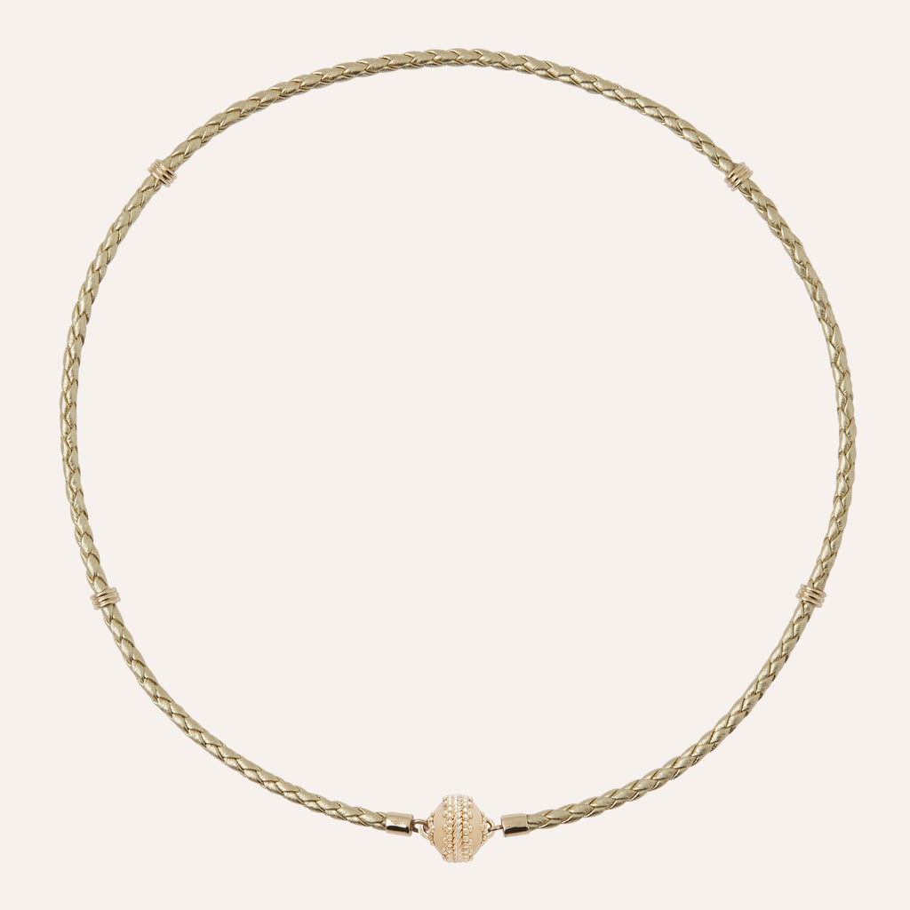 Aspen Braided Leather Gold Mini Necklace