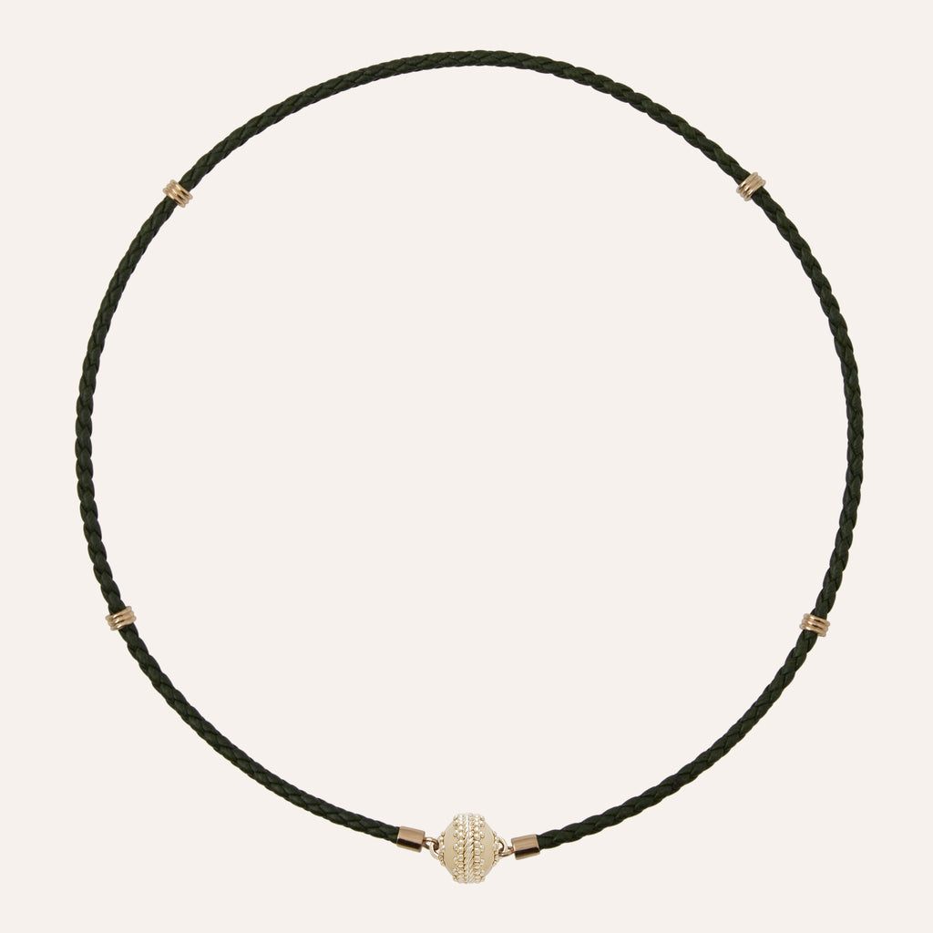 Aspen Braided Leather Forest Green Mini Necklace