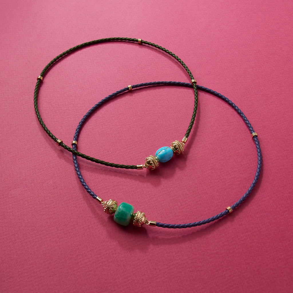 Aspen Braided Leather Forest Green Mini Necklace
