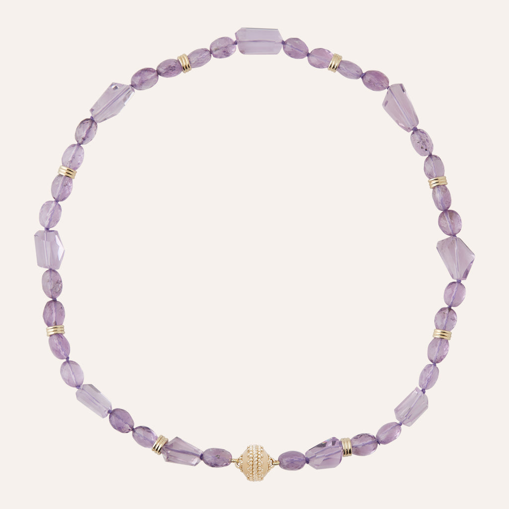 Amethyst Gold Ring Bead Mini Necklace