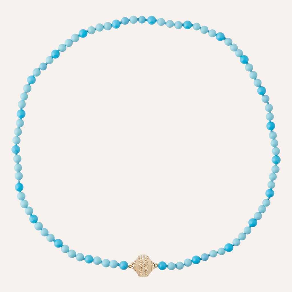 Victoire Sleeping Beauty and Reconstituted Turquoise Round Beaded Mini Necklace