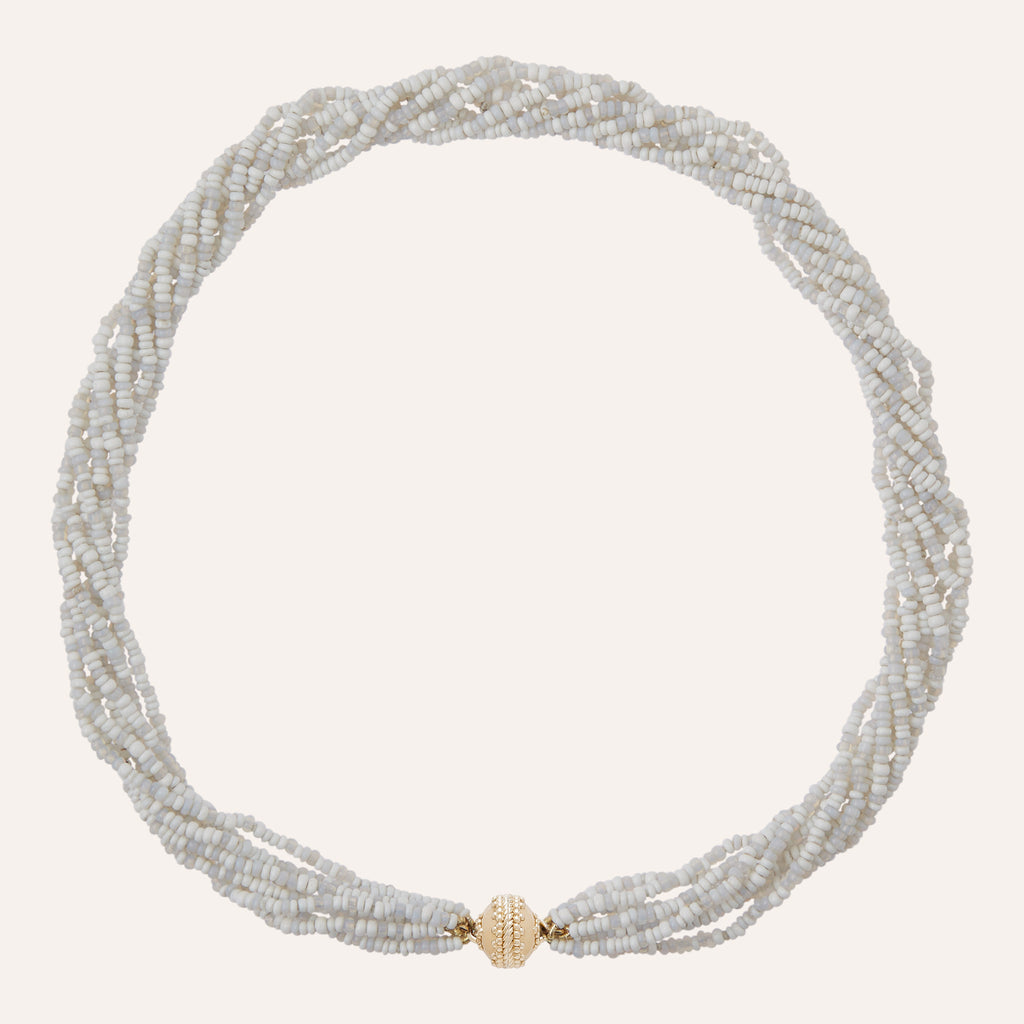 Multistrand Mixed White and Iridescent African Glass Mini Necklace