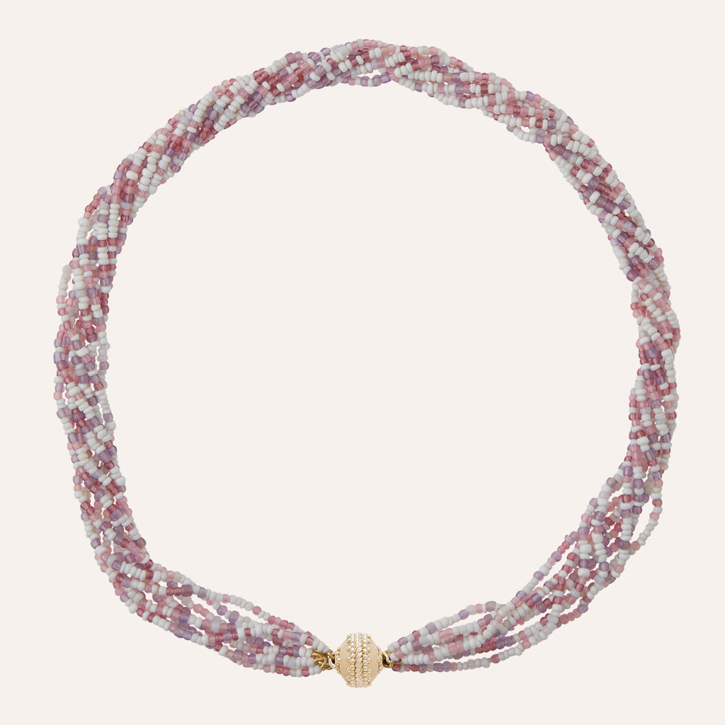 Mixed White and Purple African Glass Multi-Strand Mini Necklace