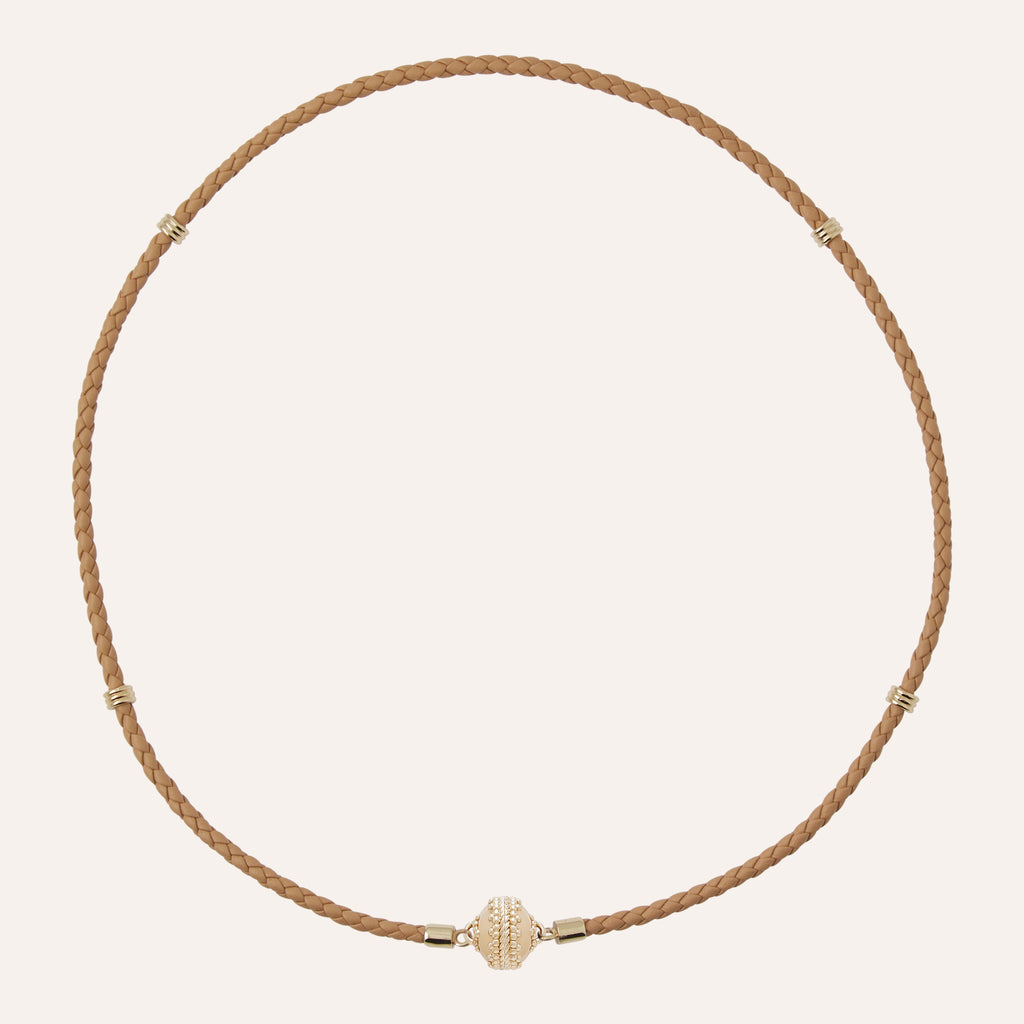 Aspen Braided Leather Hazelnut Mini Necklace