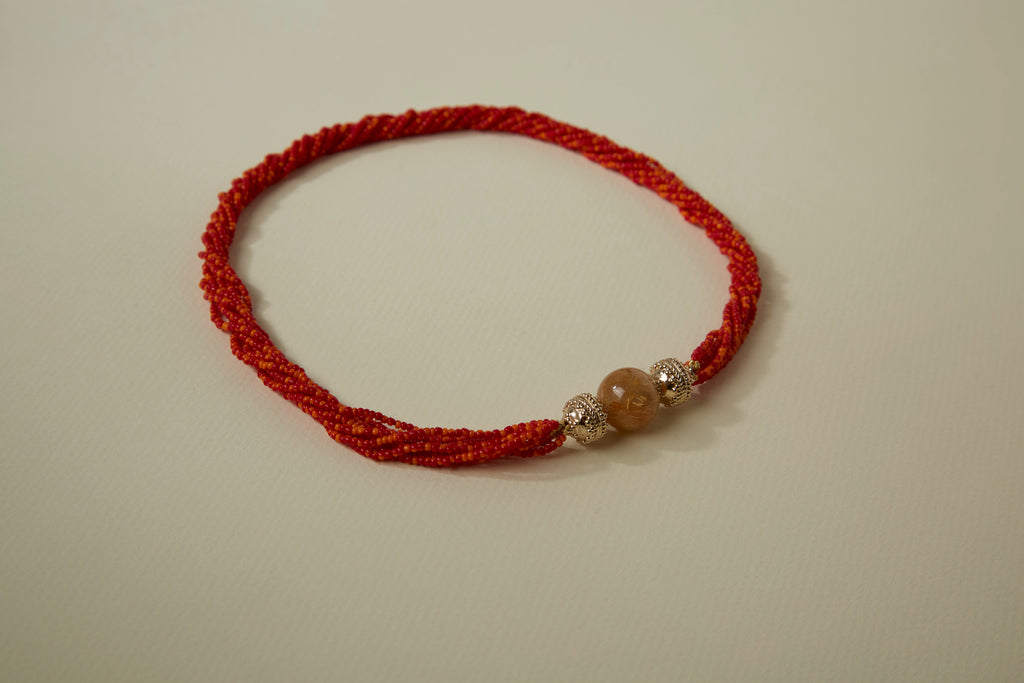 Sunset Red Ivory Coast Glass Multi-Strand Mini Necklace
