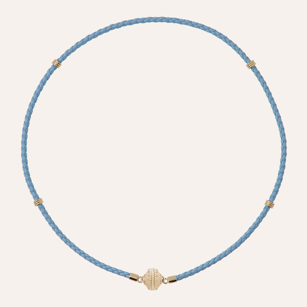 Aspen Braided Wedgewood Blue Mini Leather Necklace