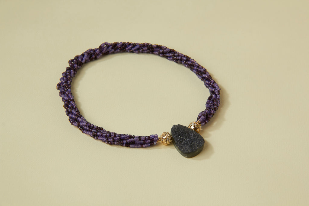 Purple Ombre Ivory Coast Glass Multi-Strand Mini Necklace