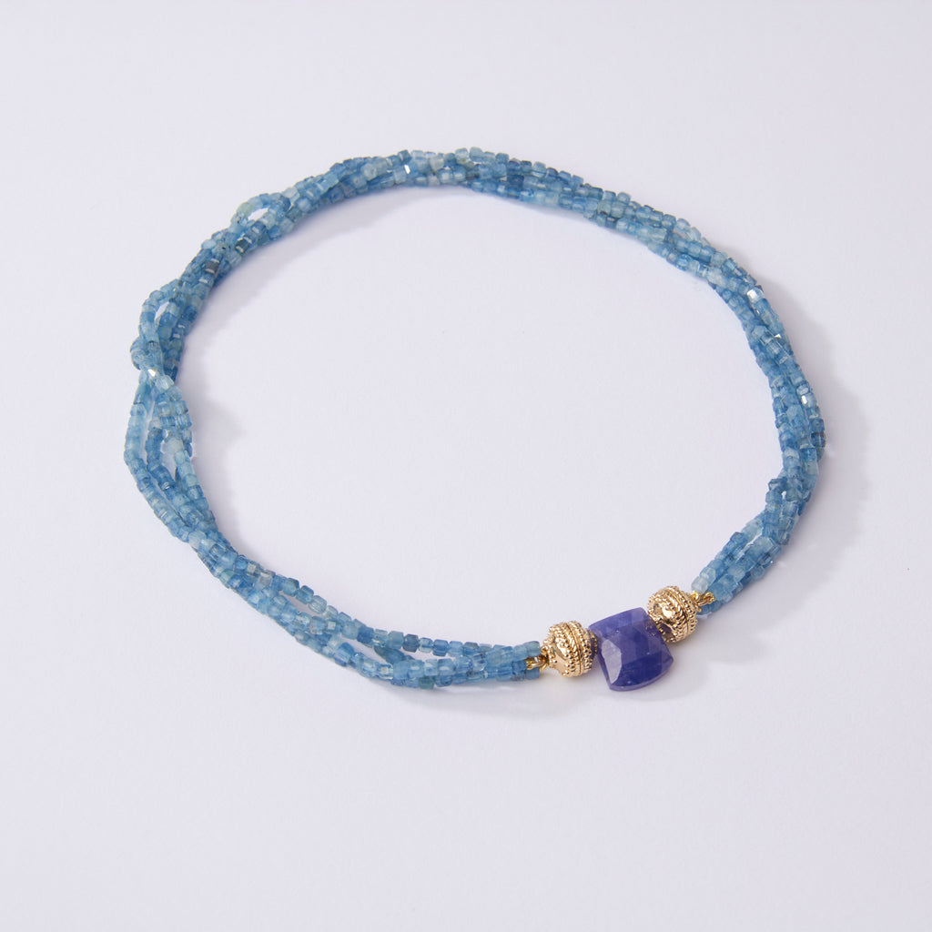 Blue Aquamarine Faceted Small Cube Multi-Strand Mini Necklace