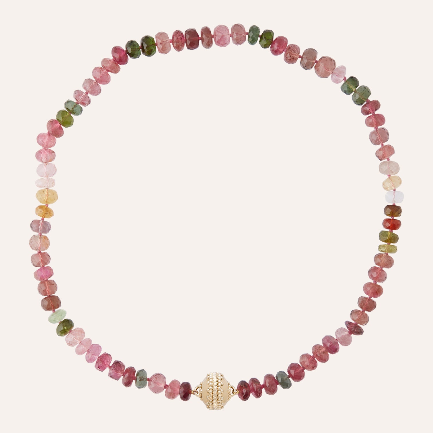 Pink and Green Light Watermelon Multicolor Tourmaline Rondelle Necklace