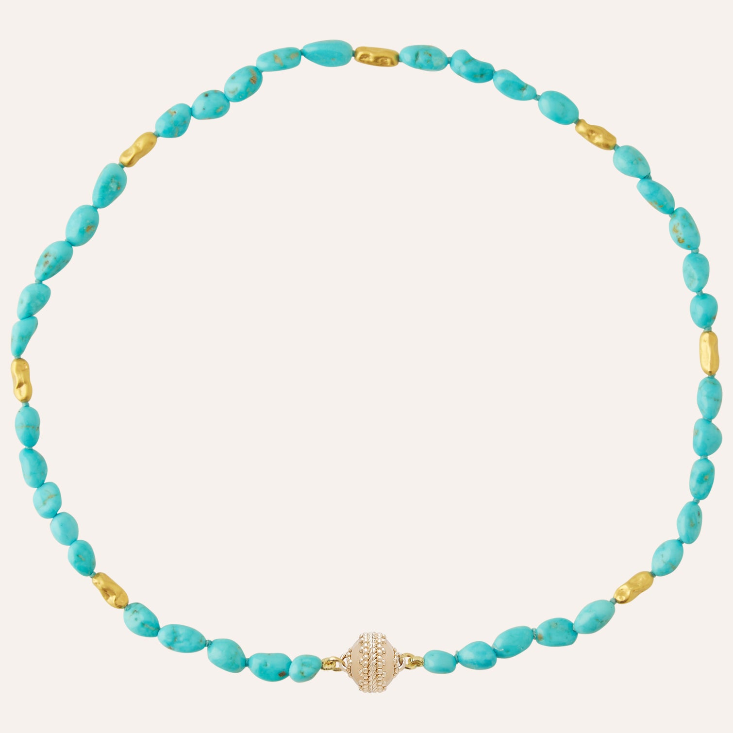 18K Mini Turquoise Nugget Necklace with 18K Yellow Gold Stations