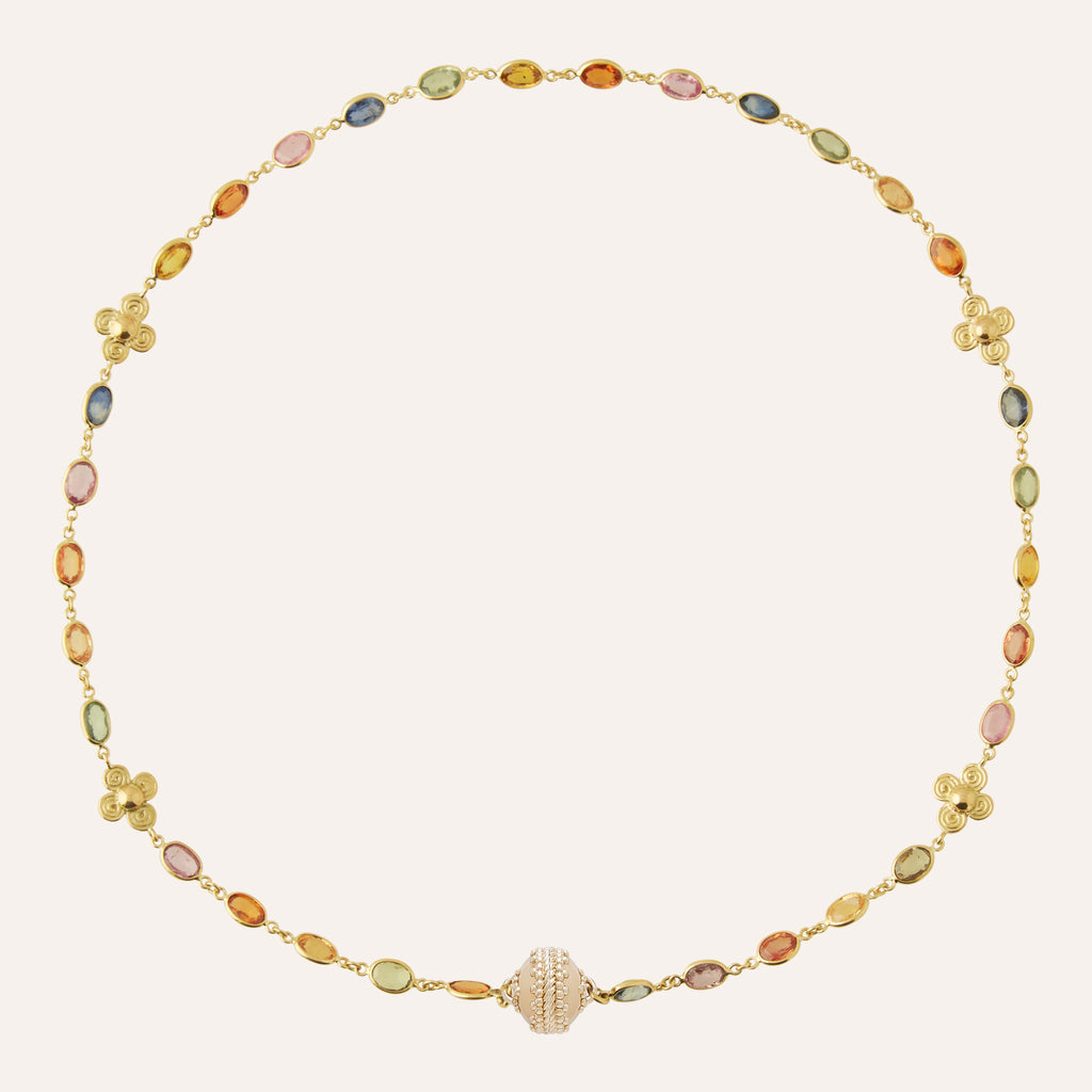 Multicolor Sapphire Petal Station 18K Mini Necklace