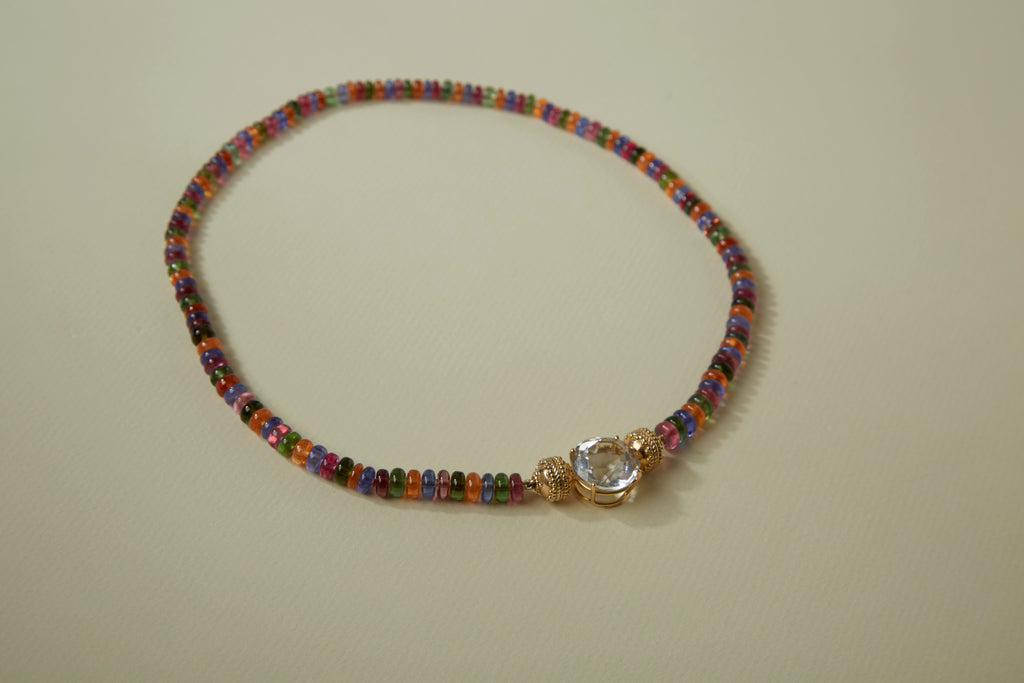 18K Multicolor Multi-Stone Rondelle Mini Necklace