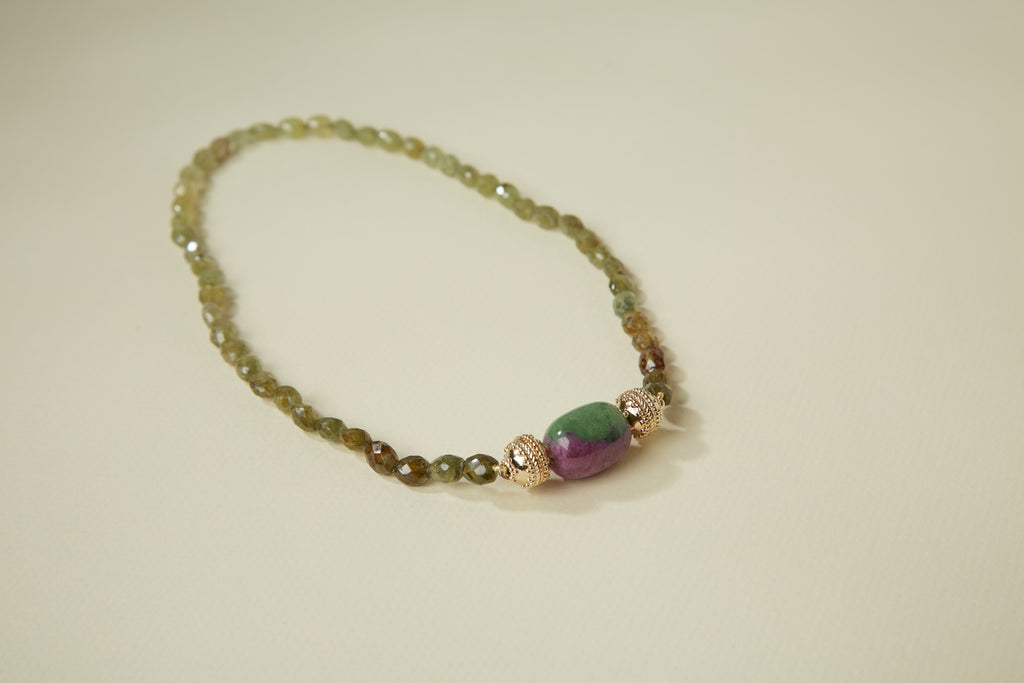 Green Garnet Faceted Dark Ombre Oval Mini Necklace