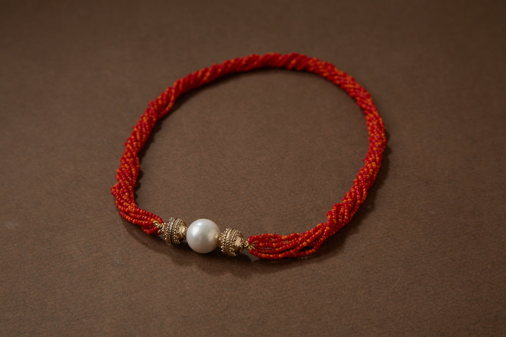 Sunset Red Ivory Coast Glass Multi-Strand Mini Necklace