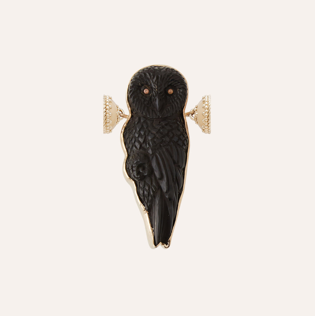Black Jet Hand-Carved Owl Mini Centerpiece