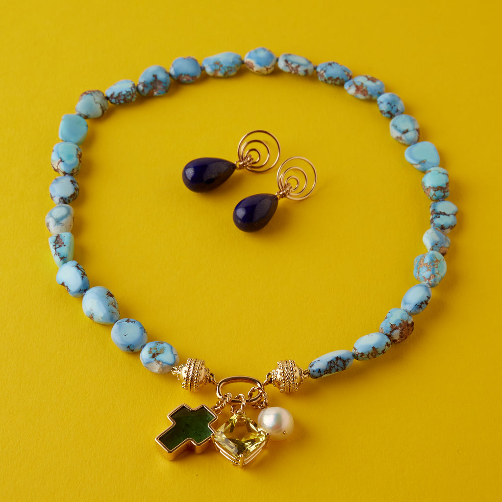 14K Blue Lapis Teardrop Earring Drops