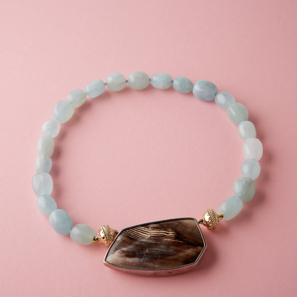 14K Wood Opalite Geometric Centerpiece