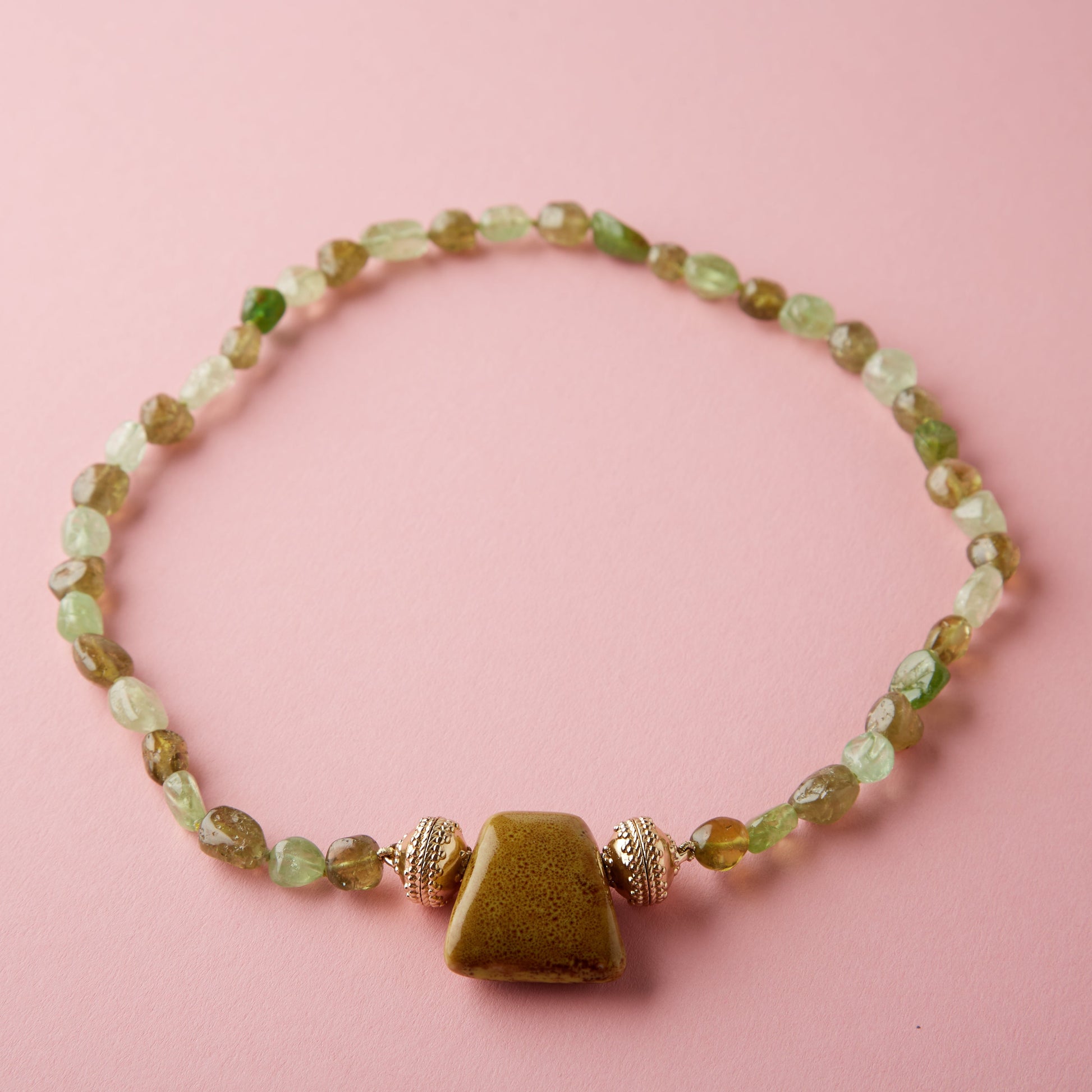 Green Garnet Smooth Tumbled Small Nugget Necklace