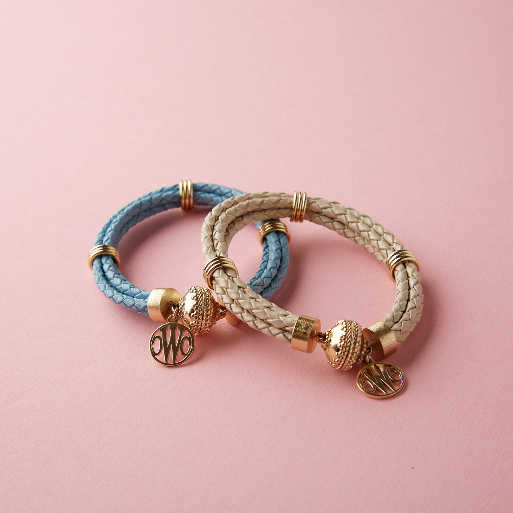 Aspen Braided Leather Sky Blue Bracelet
