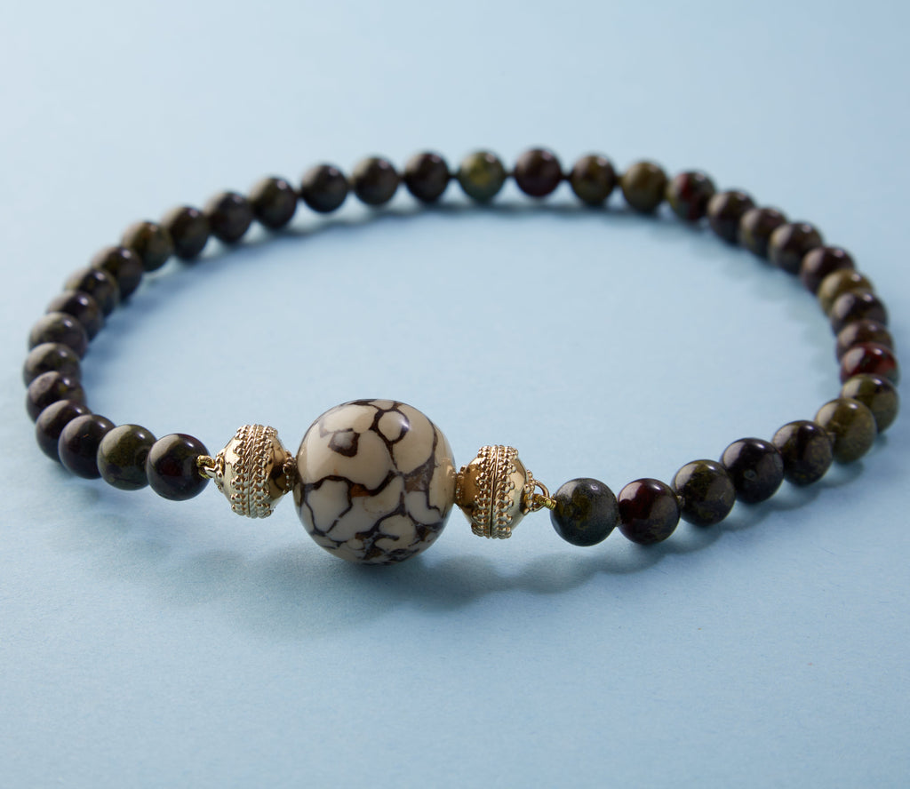 Victoire 10mm African Dragon Bloodstone Necklace