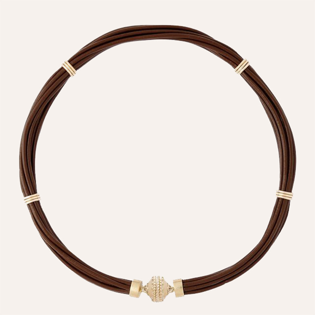 Custom Aspen Leather Chocolate Brown Necklace 18.5"L