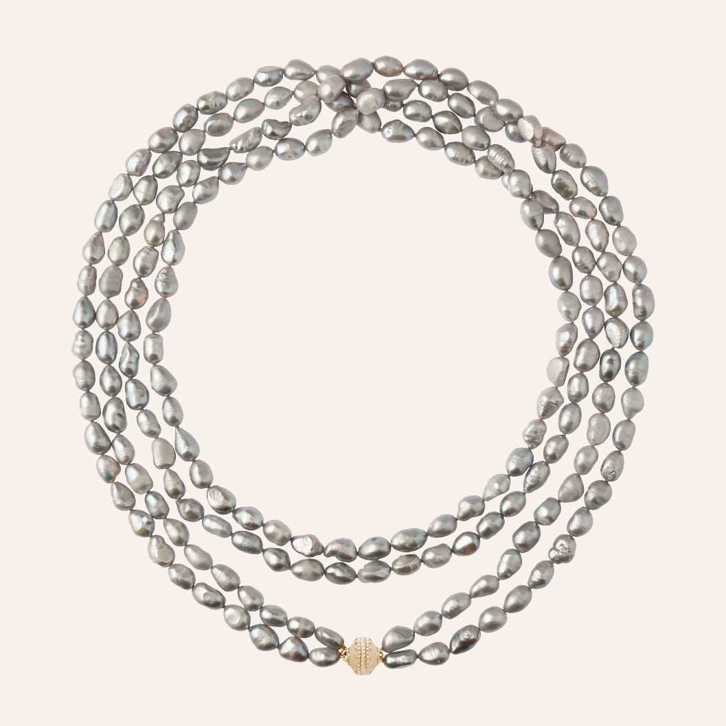 Irregular Gray Pearl Opera Necklace