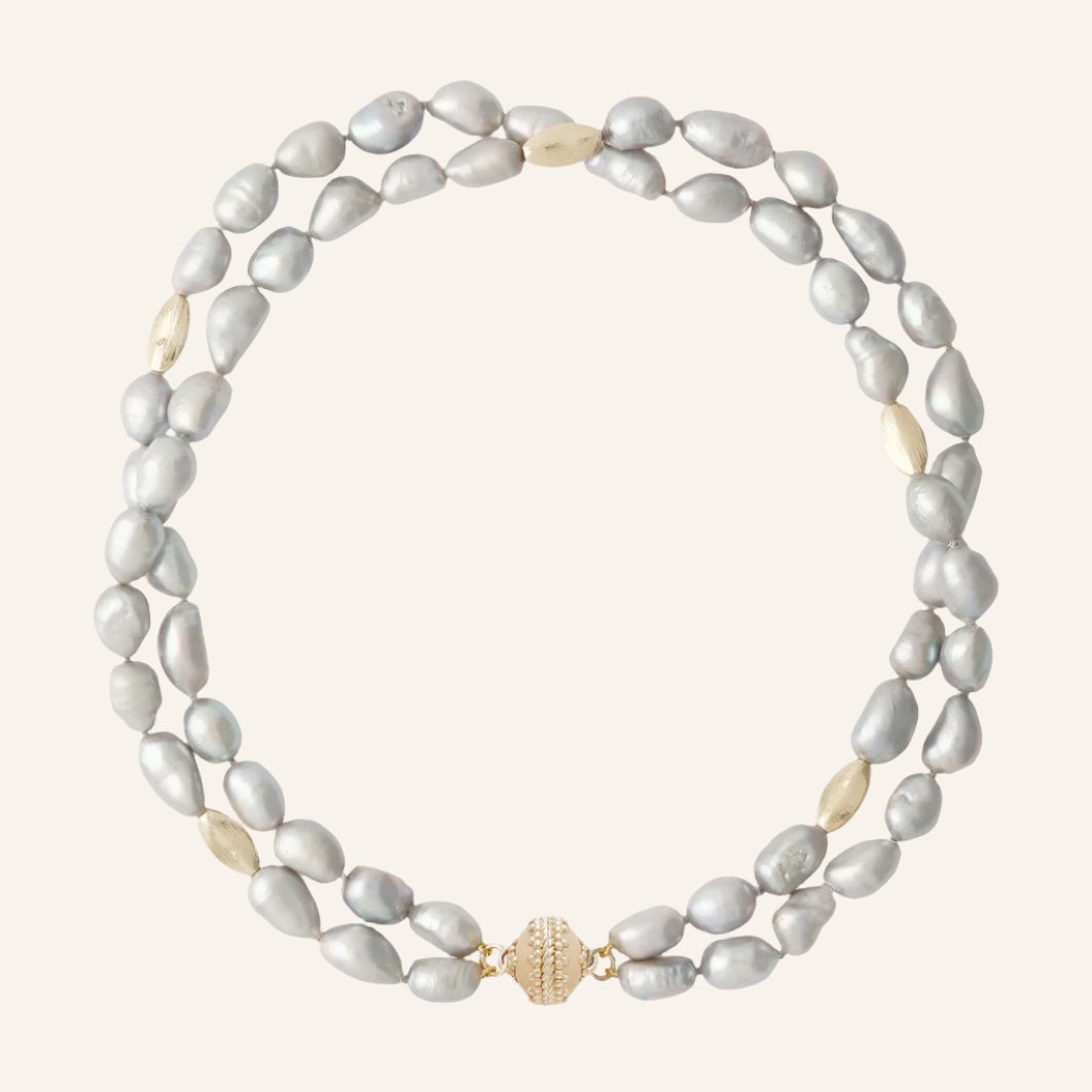 Gold Rush Gray Pearl Double Strand Necklace