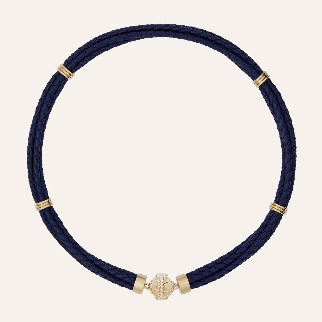 Aspen Braided Leather Navy Necklace