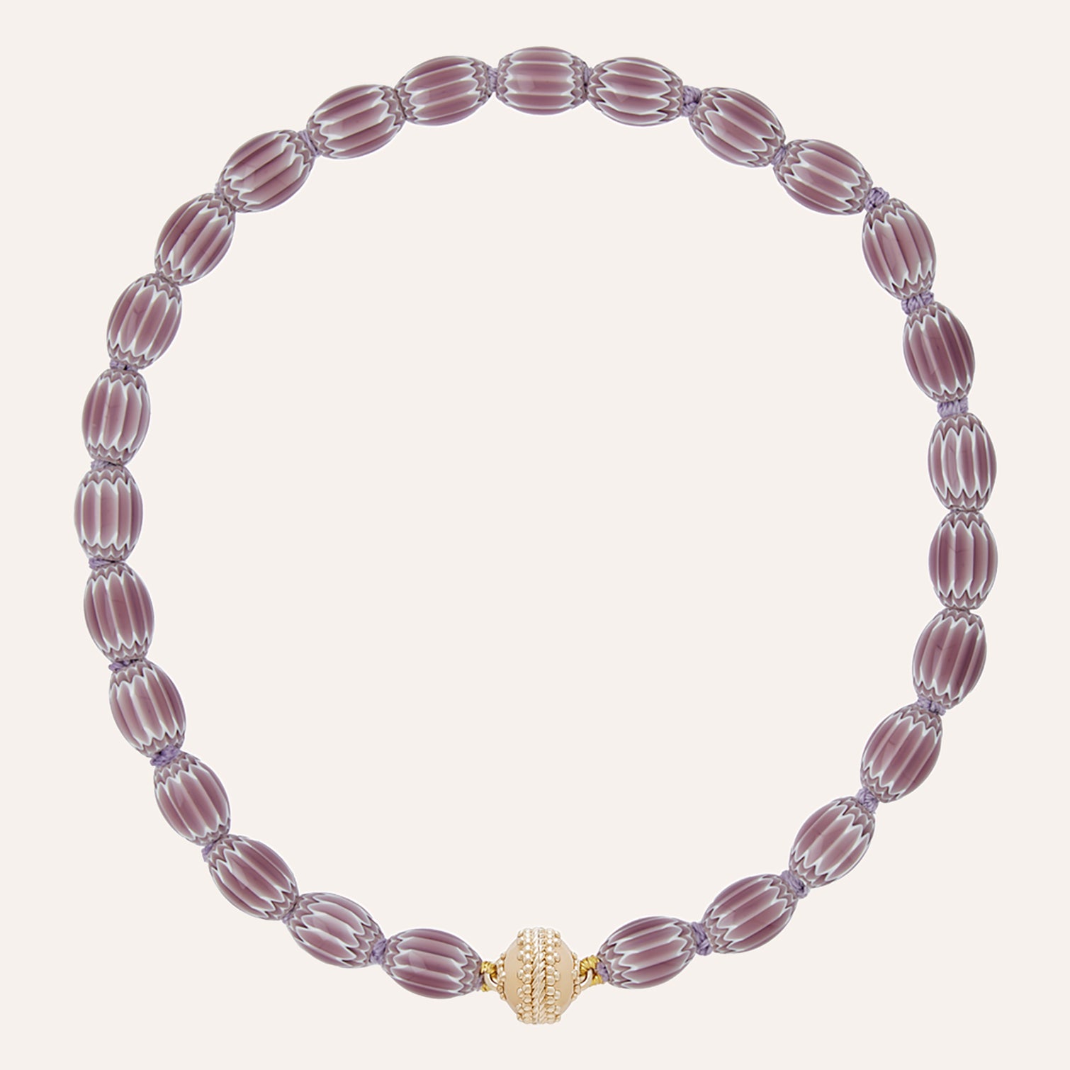 Lavender African Glass Chevron Bead Necklace