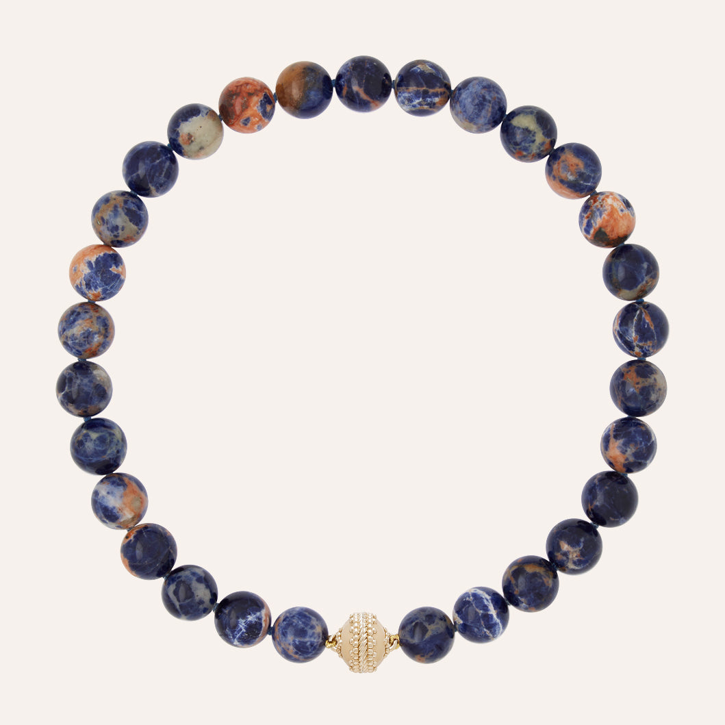 Victoire Orange and Blue Sodalite 14mm Necklace