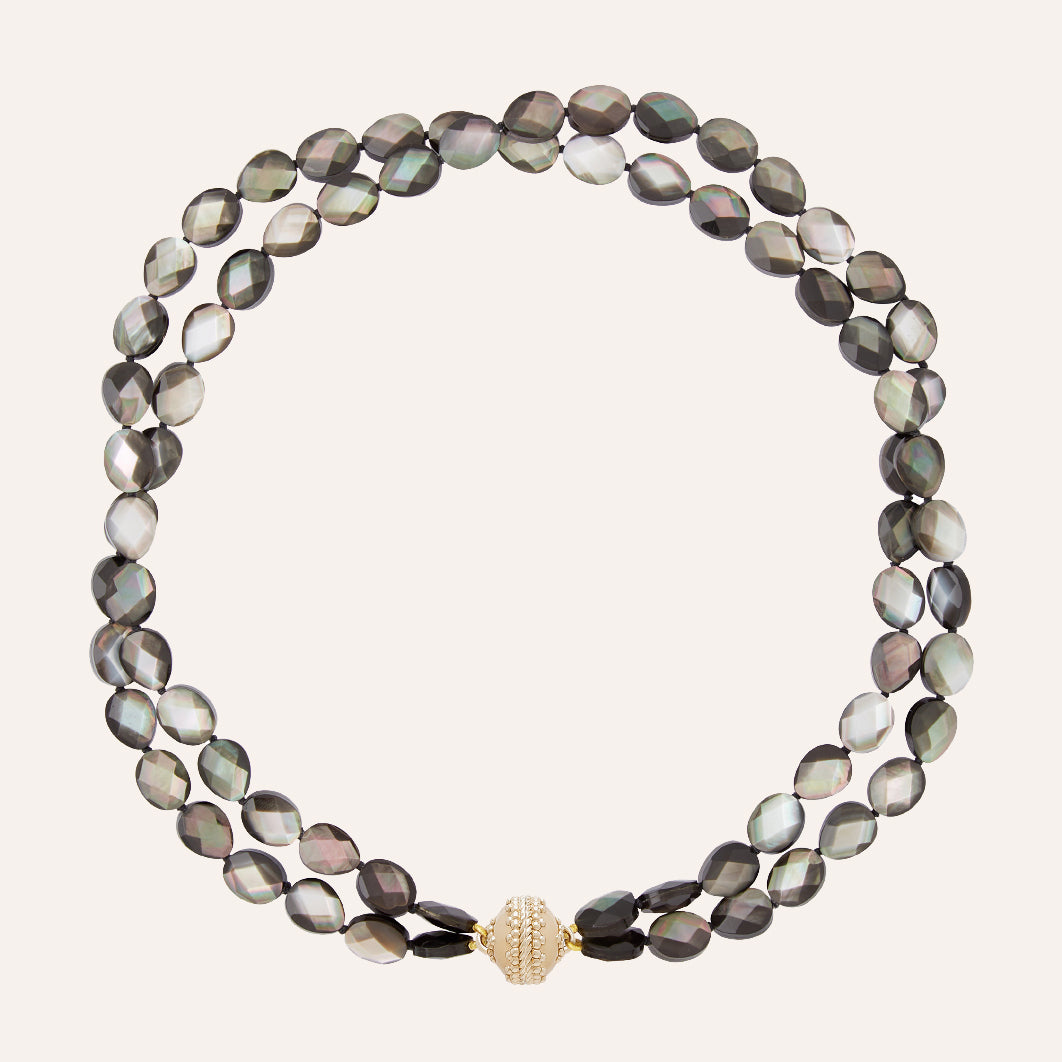Nancy Black Mother of Pearl Double Strand Necklace