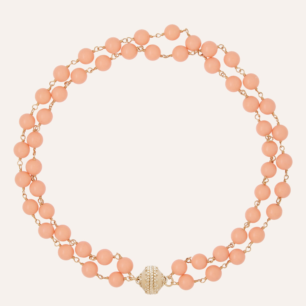 Caspian Victoire Reconstituted Peach Coral 8mm Double Strand Necklace