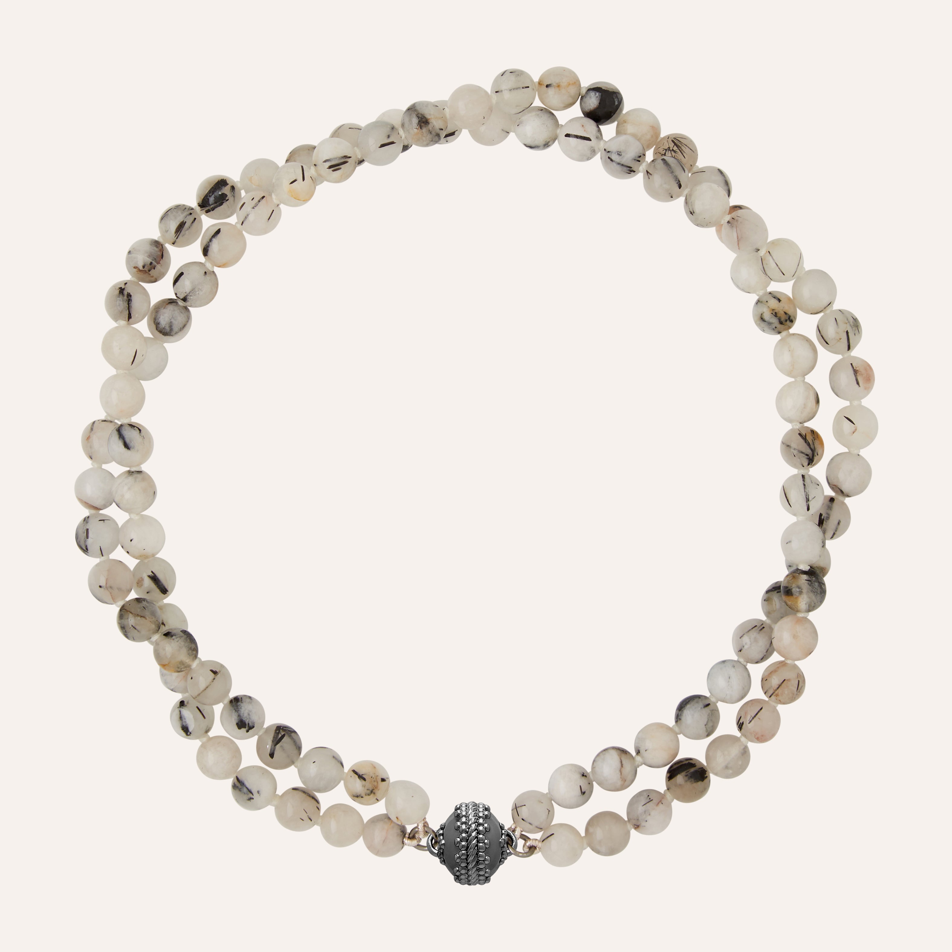 Victoire Tourmalinated Quartz 8mm Double Strand Gunmetal Necklace