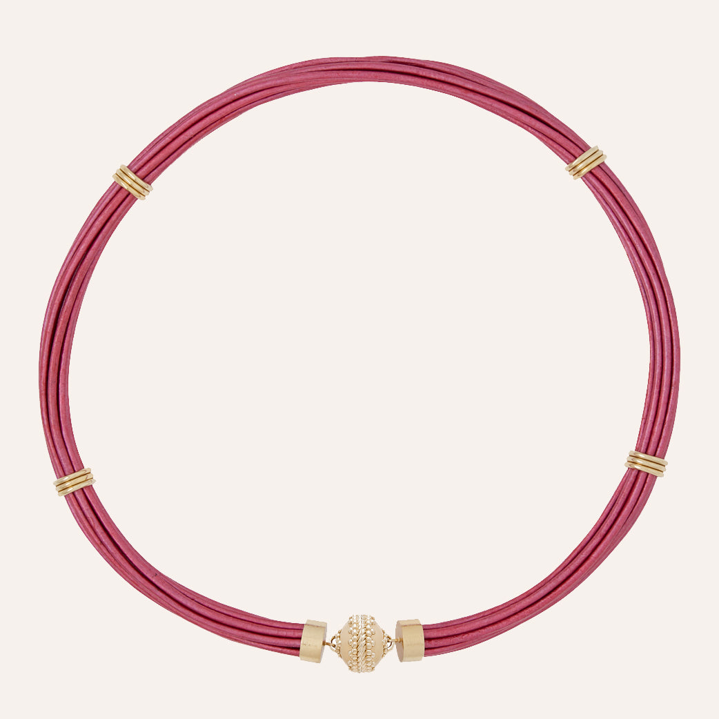 Aspen Leather Raspberry Necklace