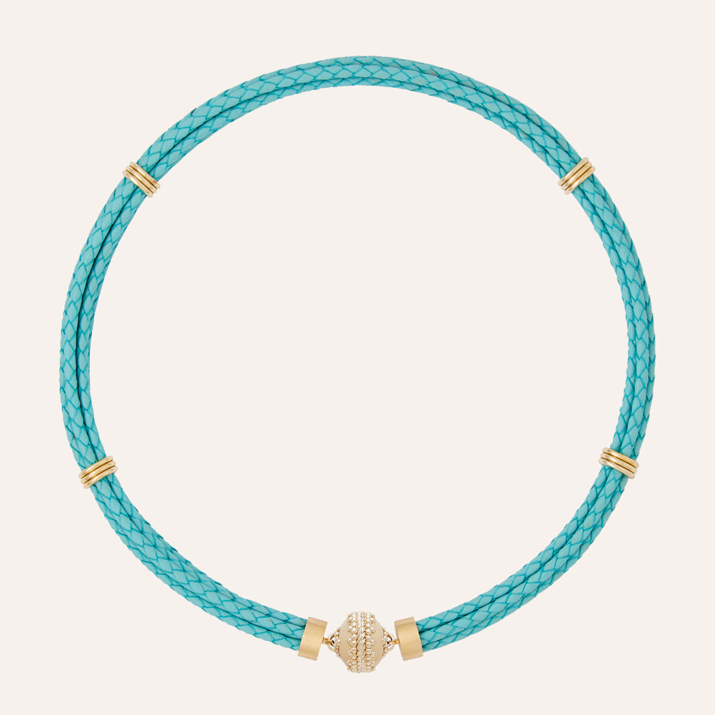 Aspen Leather Braided Robins Egg Blue Necklace