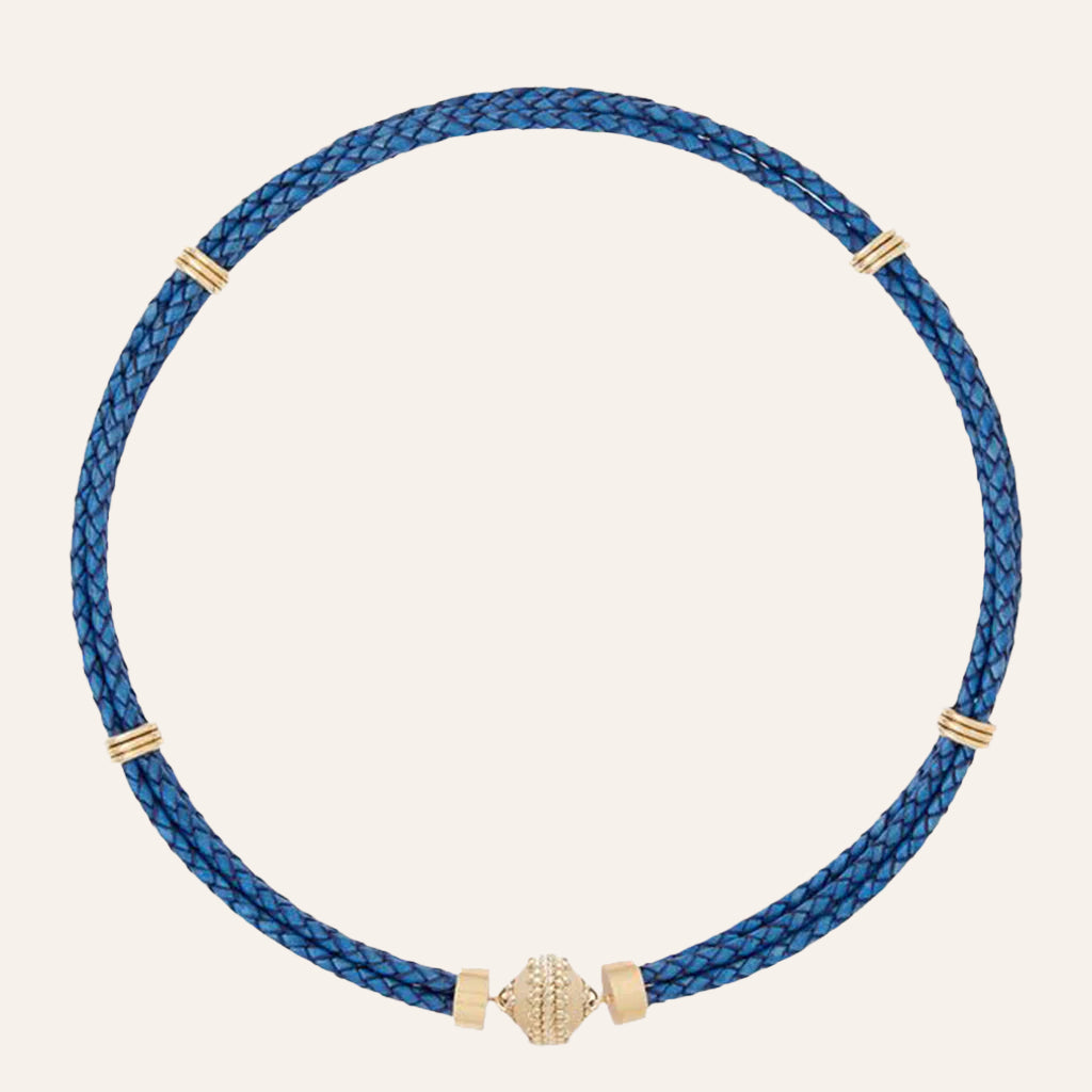 Aspen Braided Leather Denim Blue Necklace