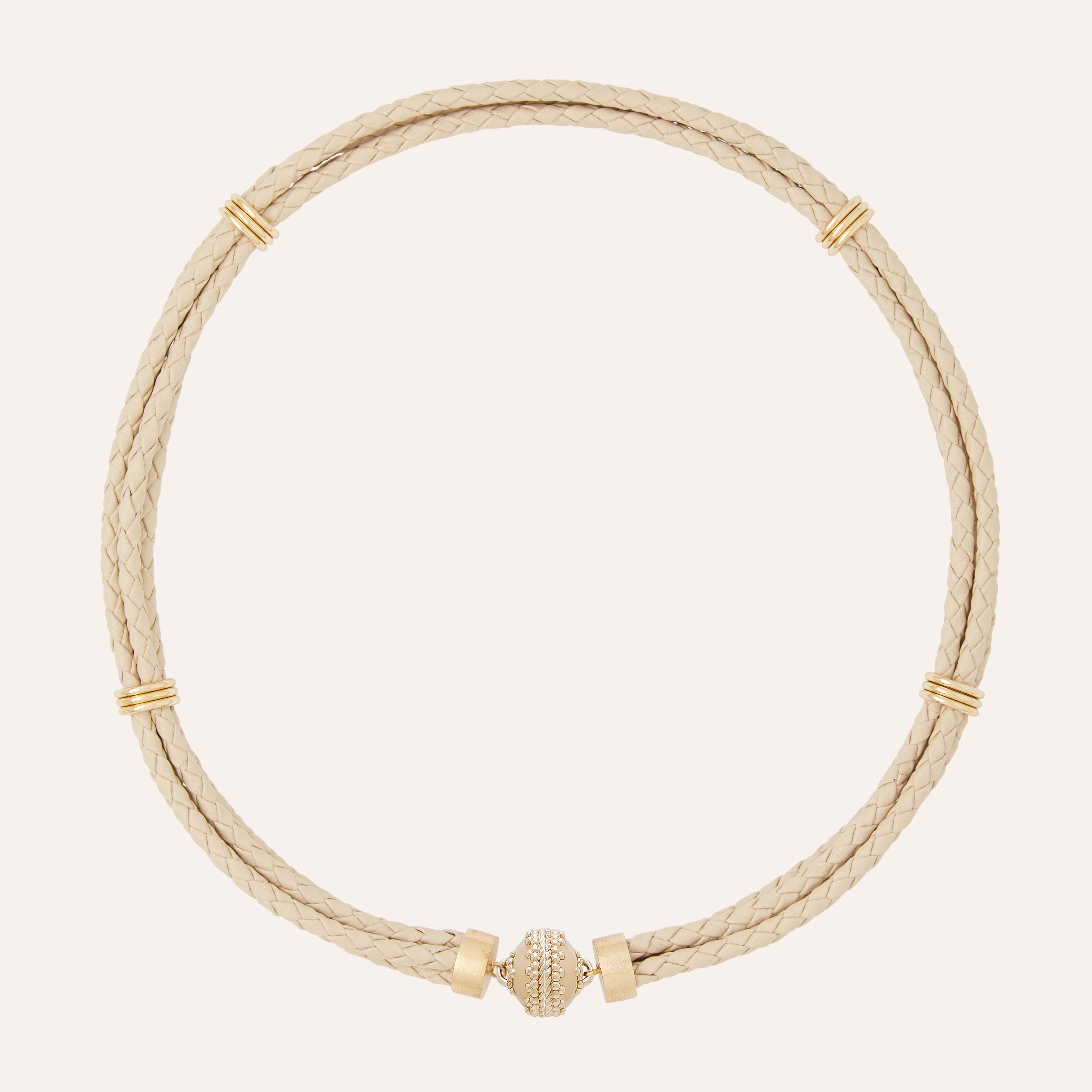 Aspen Braided Leather Beige Necklace