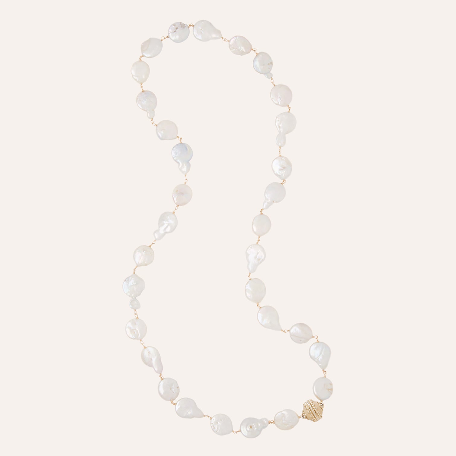 Caspian White Freshwater Coin Pearl 14mm Necklace
