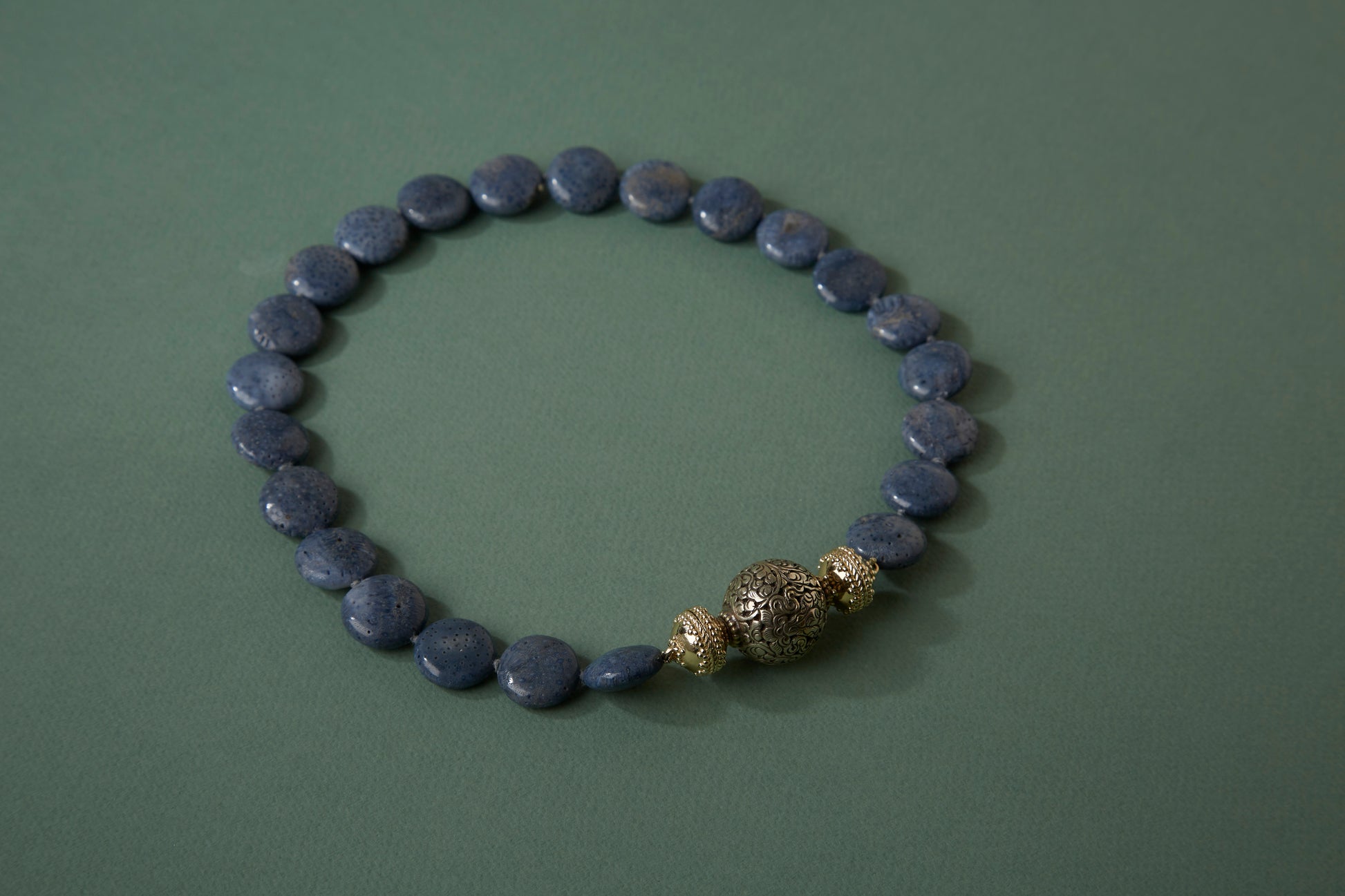 Natural 17mm Blue Coral Coin Necklace